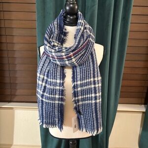 NWT Blue and White Plaid Large Scarf